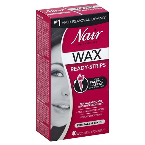 Image for Nair Hair Remover, Wax Ready-Strips, Face & Bikini,40ea from Mikes Pharmacy