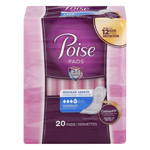 Image for Poise Pads, Moderate, Regular Length,20ea from Mikes Pharmacy